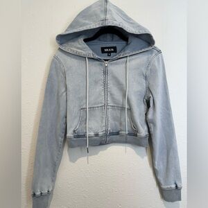 SER.O.YA Edith Cropped Denim Hoodie